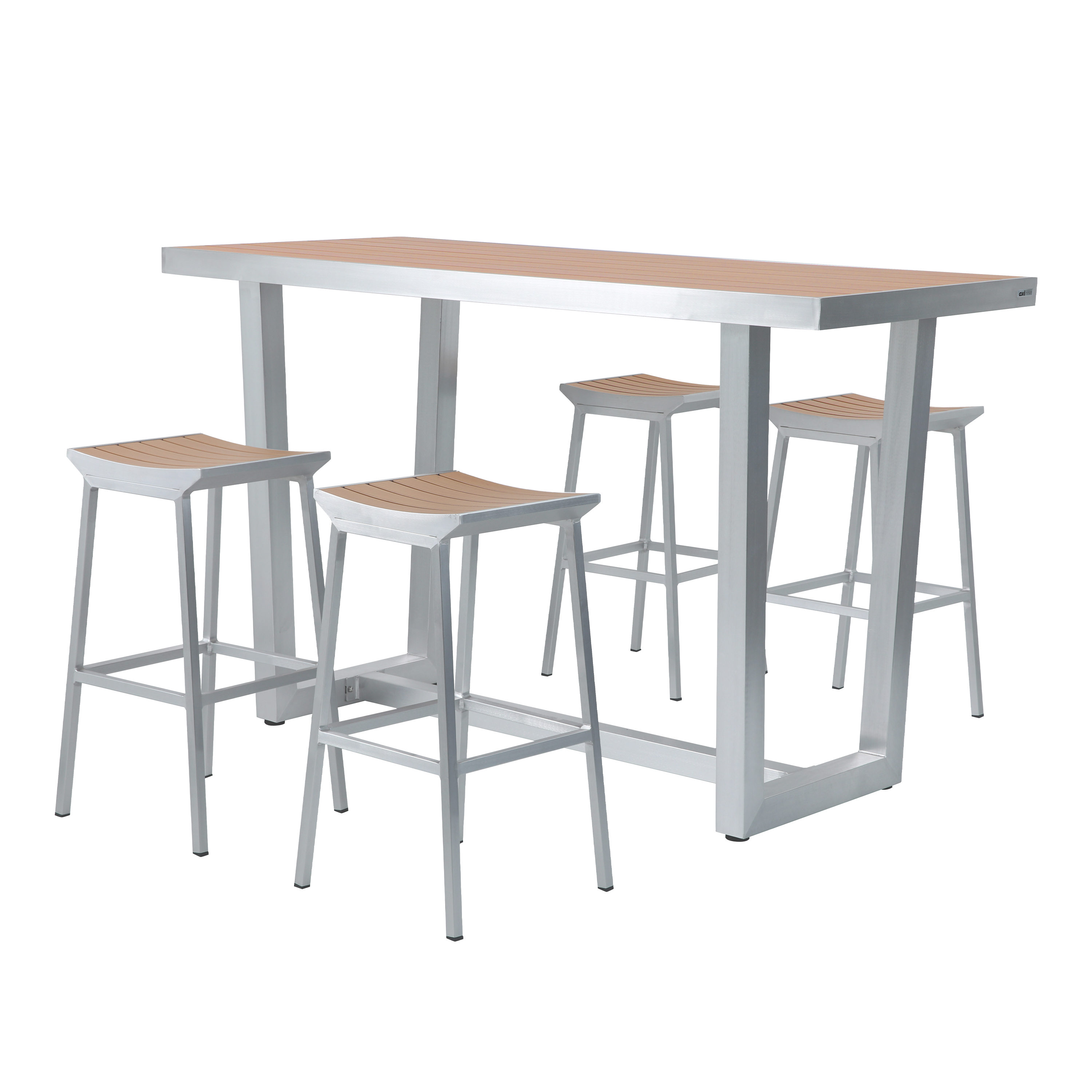 AXI James Mange debout table haute avec 4 tabourets Aluminium, aspet Bois   Table Haute et Bar avec Tabouret de bar - 5-pièces bar pour l'extérieur / jardin