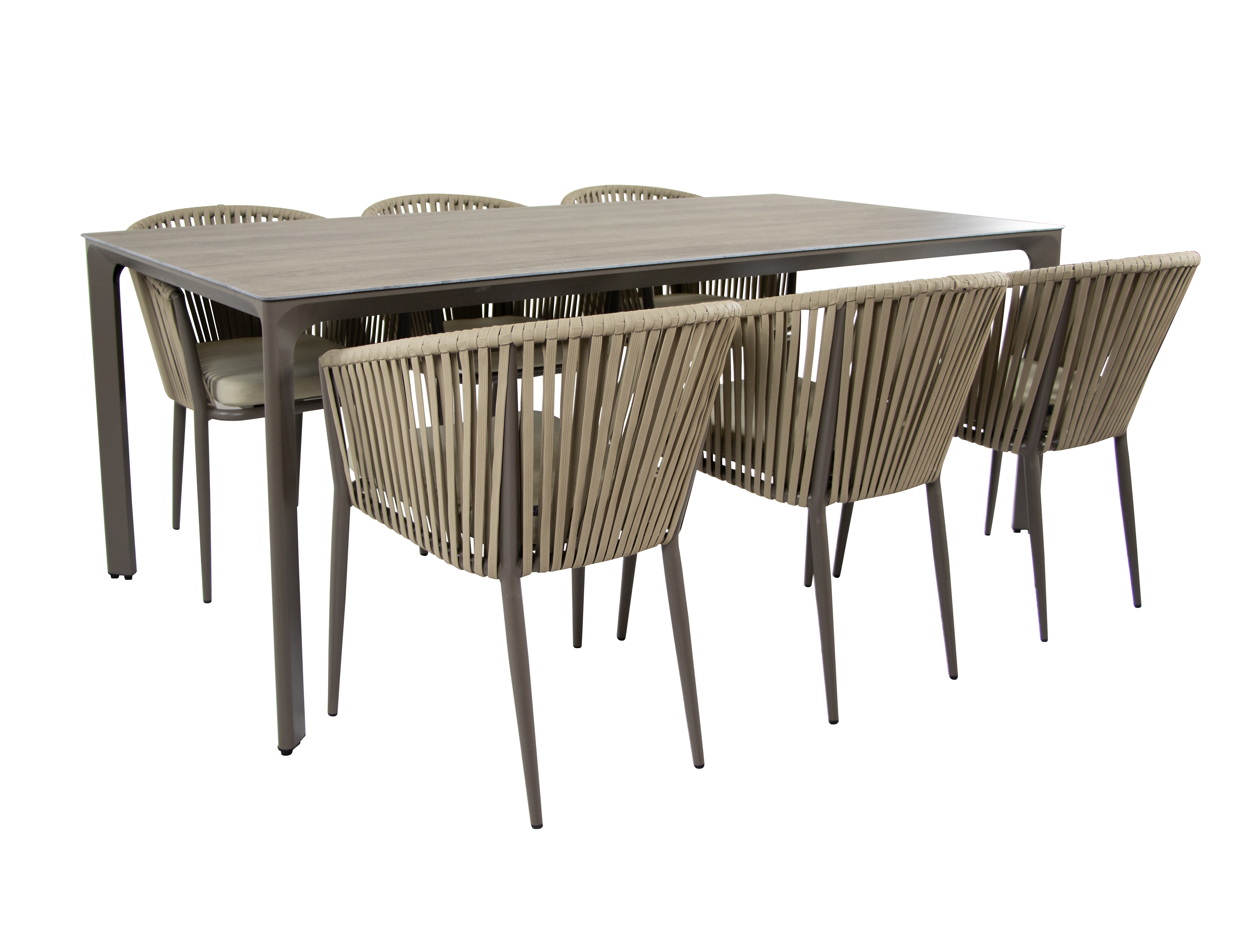 AXI Resi Table et Chaises de Jardin, 6 Chaises Blanches PSPC Aspect Teck, Couleur Taupe   Salon de Jardin/Table de Jardin en PSPC   Table Chaises Exterieur