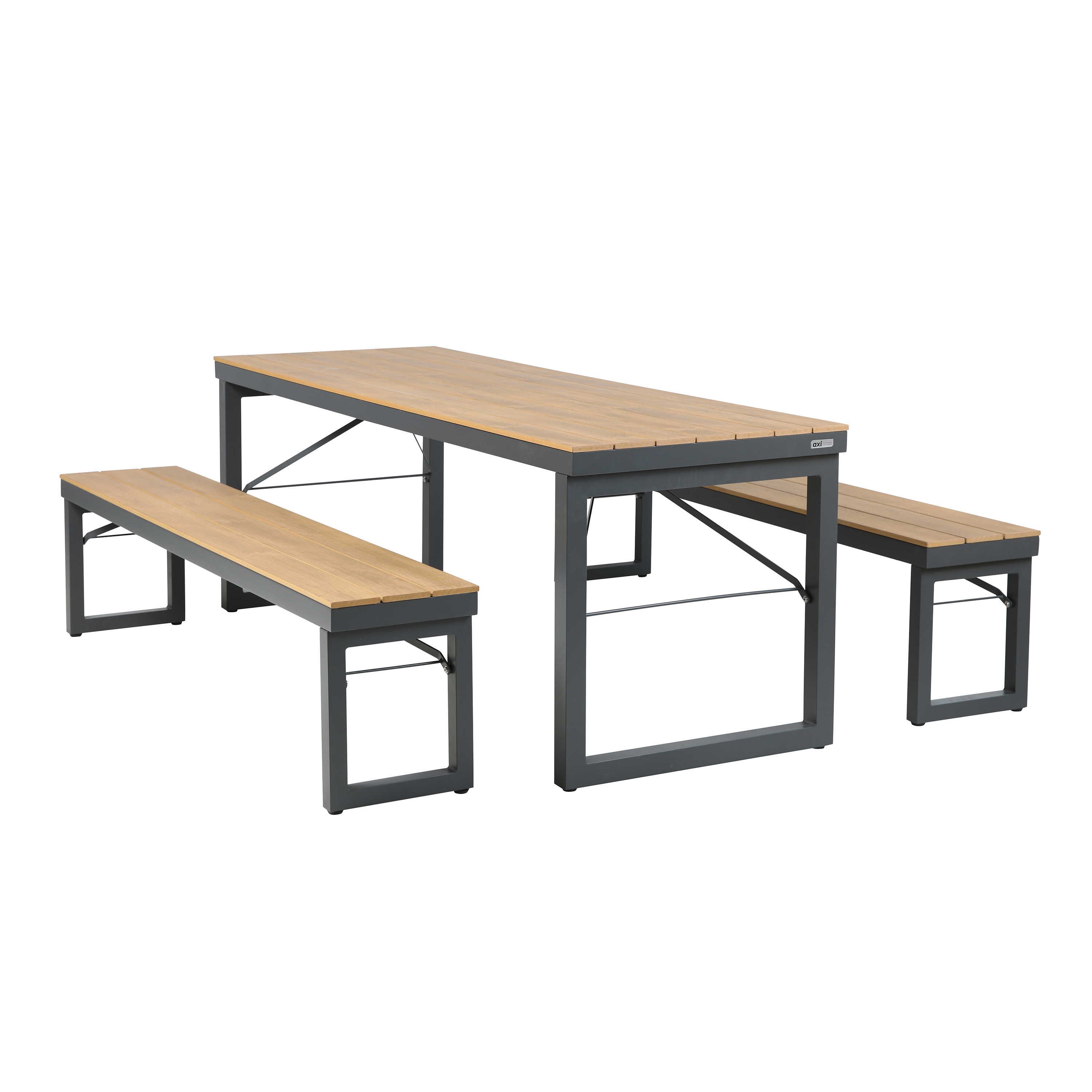 AXI Chianti Salon de Jardin avec Table et 2 bancs en Anthracite /Marron pour 6-8 Personnes   Bois avec Banc Aluminium/polywood