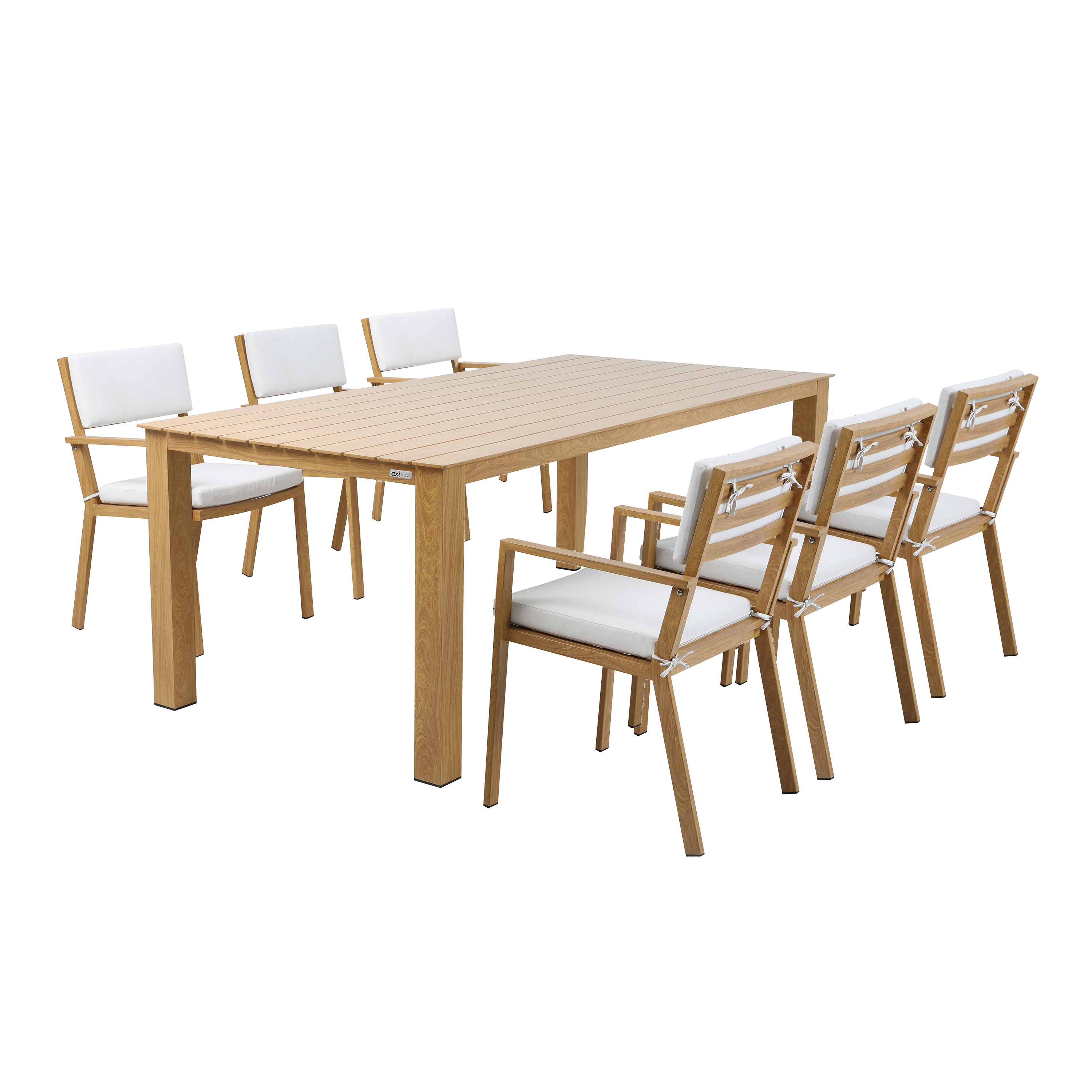 AXI Jada Salon de Jardin avec Table et Chaises en bois / beige pour 6 personnes   Salon / Meubles Extérieur en aluminium / polyester   Table à manger d'extérieur