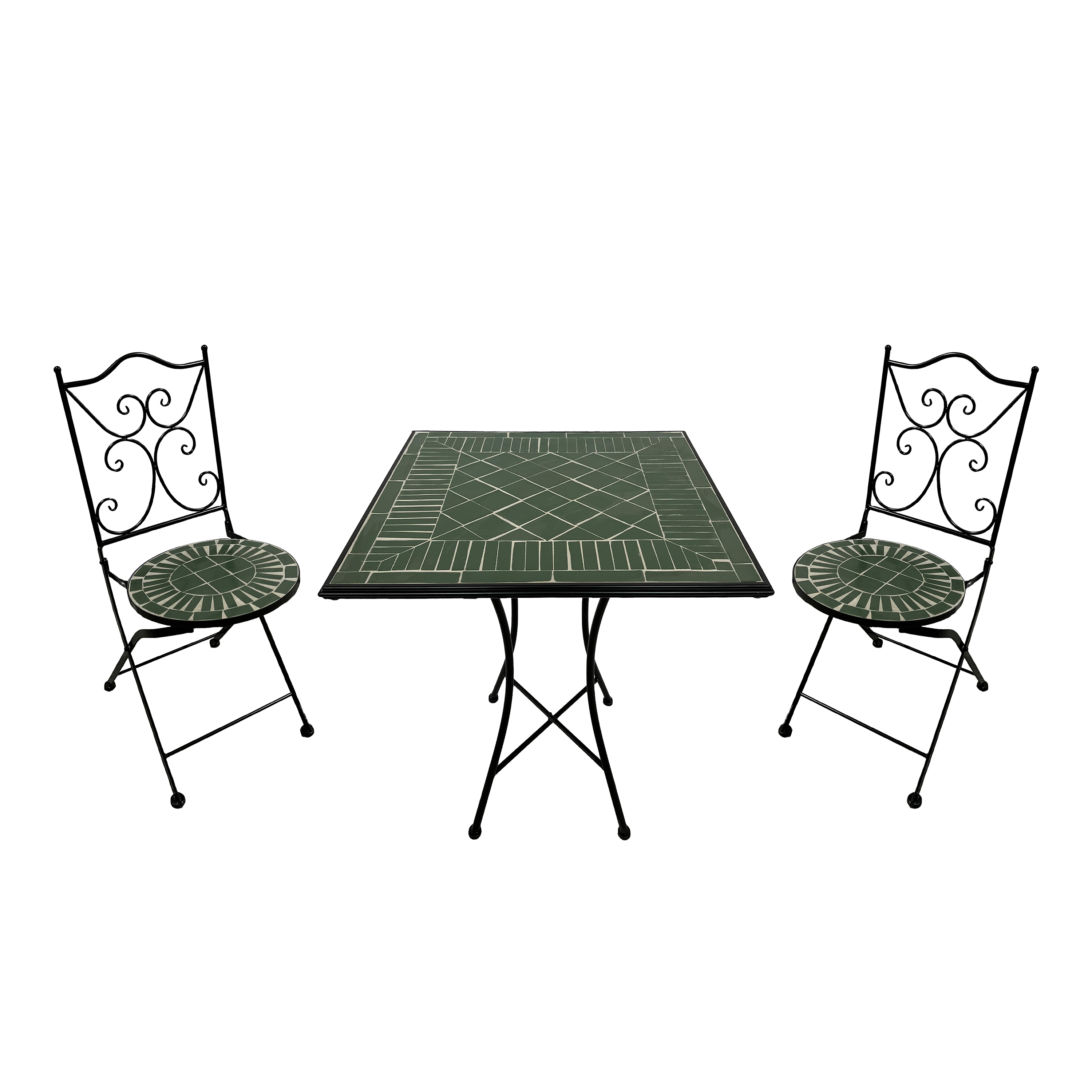 AXI Camilla Table et Chaise Bistrot, 2 Chaises 1 Table,  Ensemble Bistro Extérieur, Mosaique Vert foncé - Salon de Jardin Bistrot, Table Bistrot pour Jardin/Balcon/Terrasse