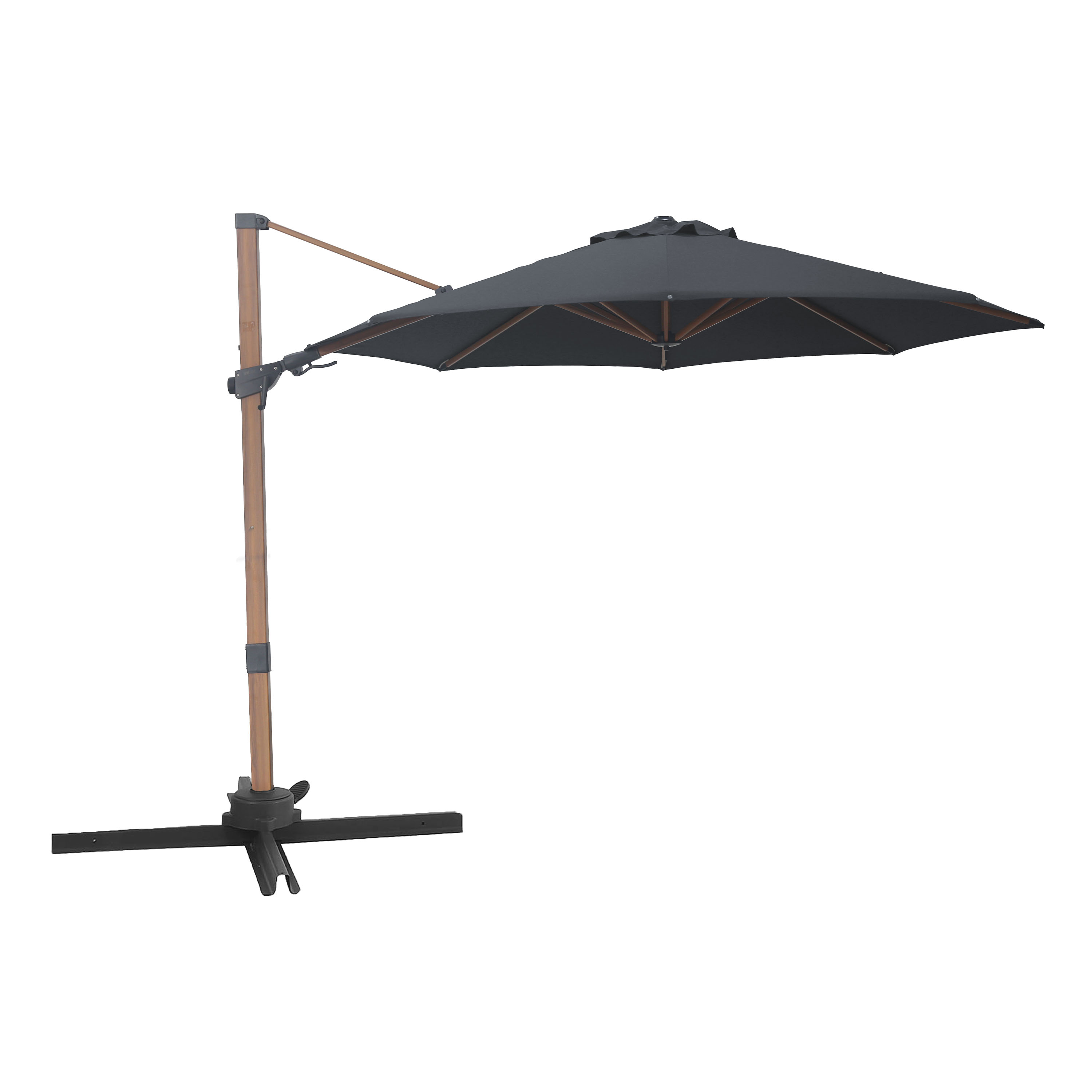 AXI Solis Parasol Déporté Rond Ø 300 cm, Aspect Bois/Gris   Pour le Jardin / Terrasse avec Armature Thermolaquée   Pied en croix et Housse de Protection Inclus   Inclinable et Pivotant à 360°
